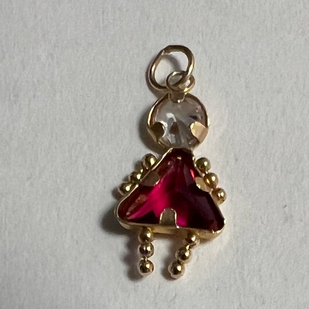 Elegant Gold and Red  January Pendant 14k gold girls charm - Picture 4 of 6